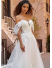 Detachable Sleeves Ivory Lace Tulle Unique Wedding Dress